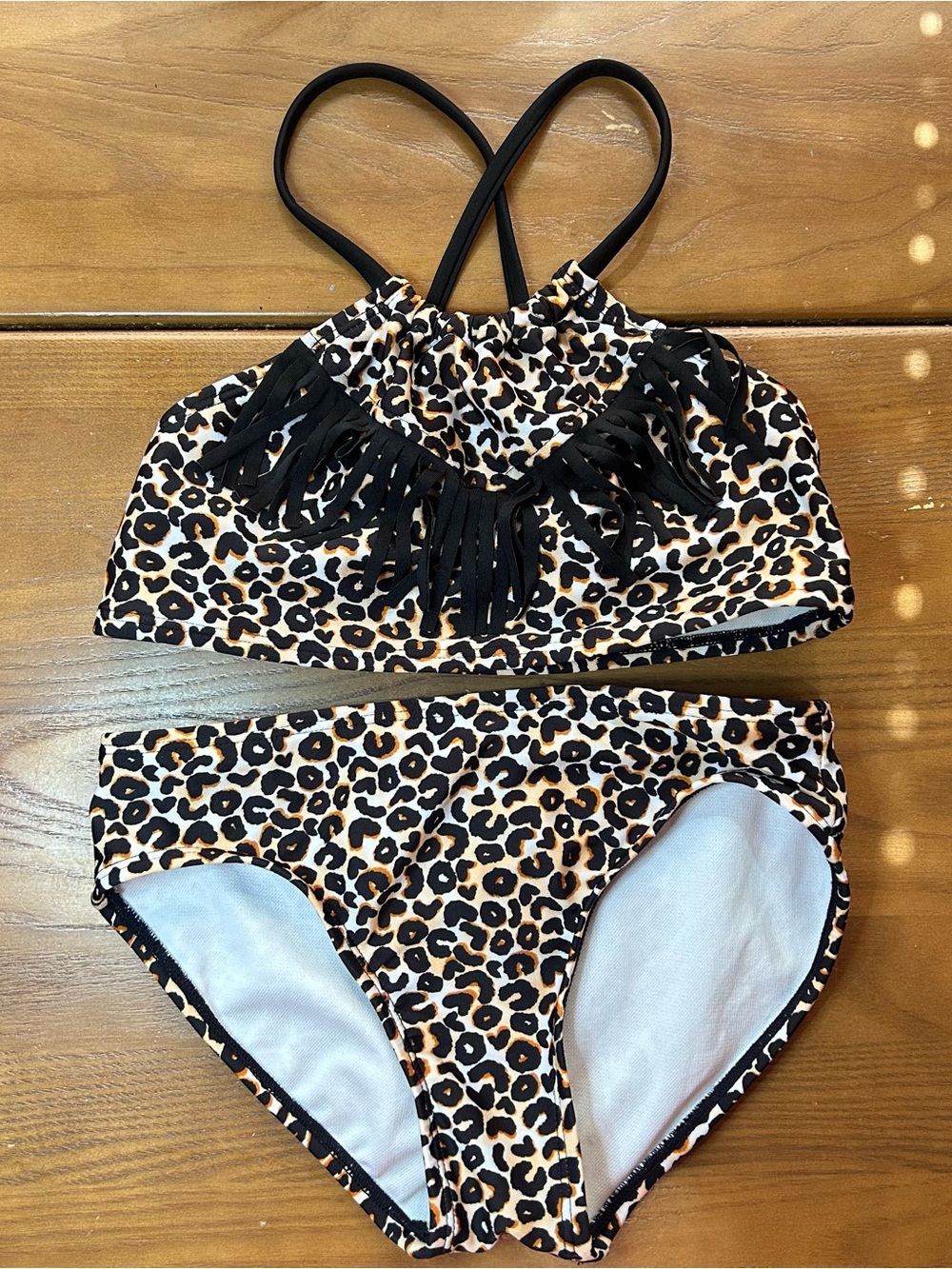 Art Class Girls Leopard Print Fringe Two-Piece Swimsuit Size 7/8 - Picture 2 of 3